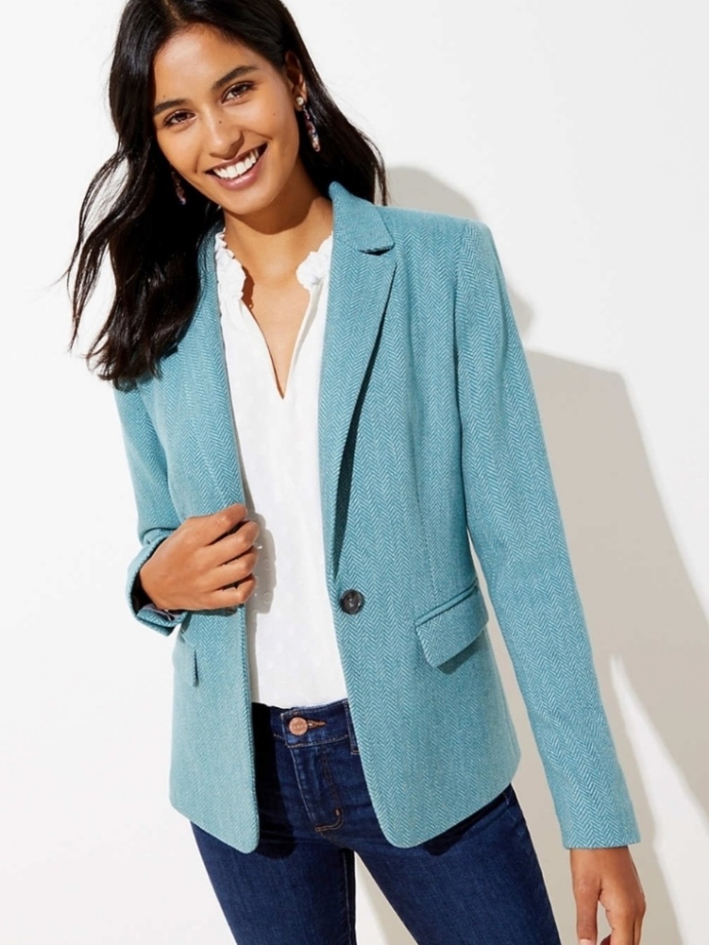 LOFT Herringbone Wool-blend Modern Blazer